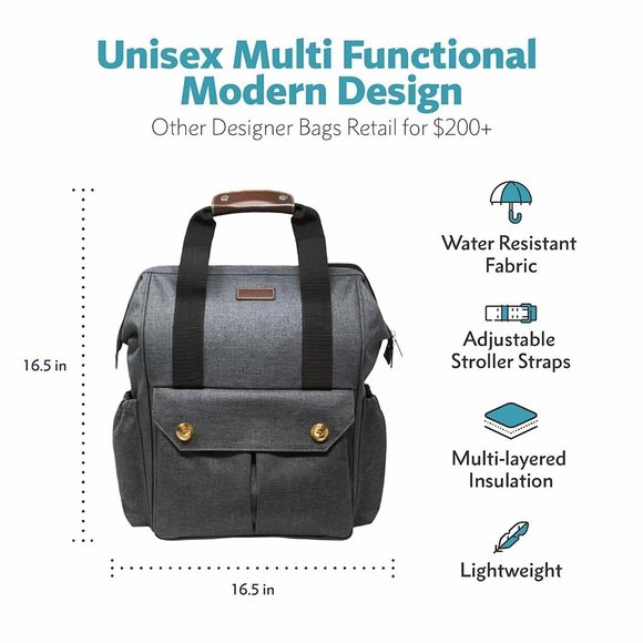 One Earth Home Grey Unisex Diaper Bag, Stroller Straps Changing Pad Included NWT - Picture 4 of 8